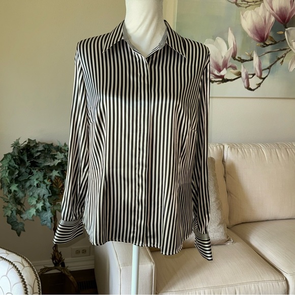 Marks & Spencer Black and White Striped Blouse - Picture 1 of 15